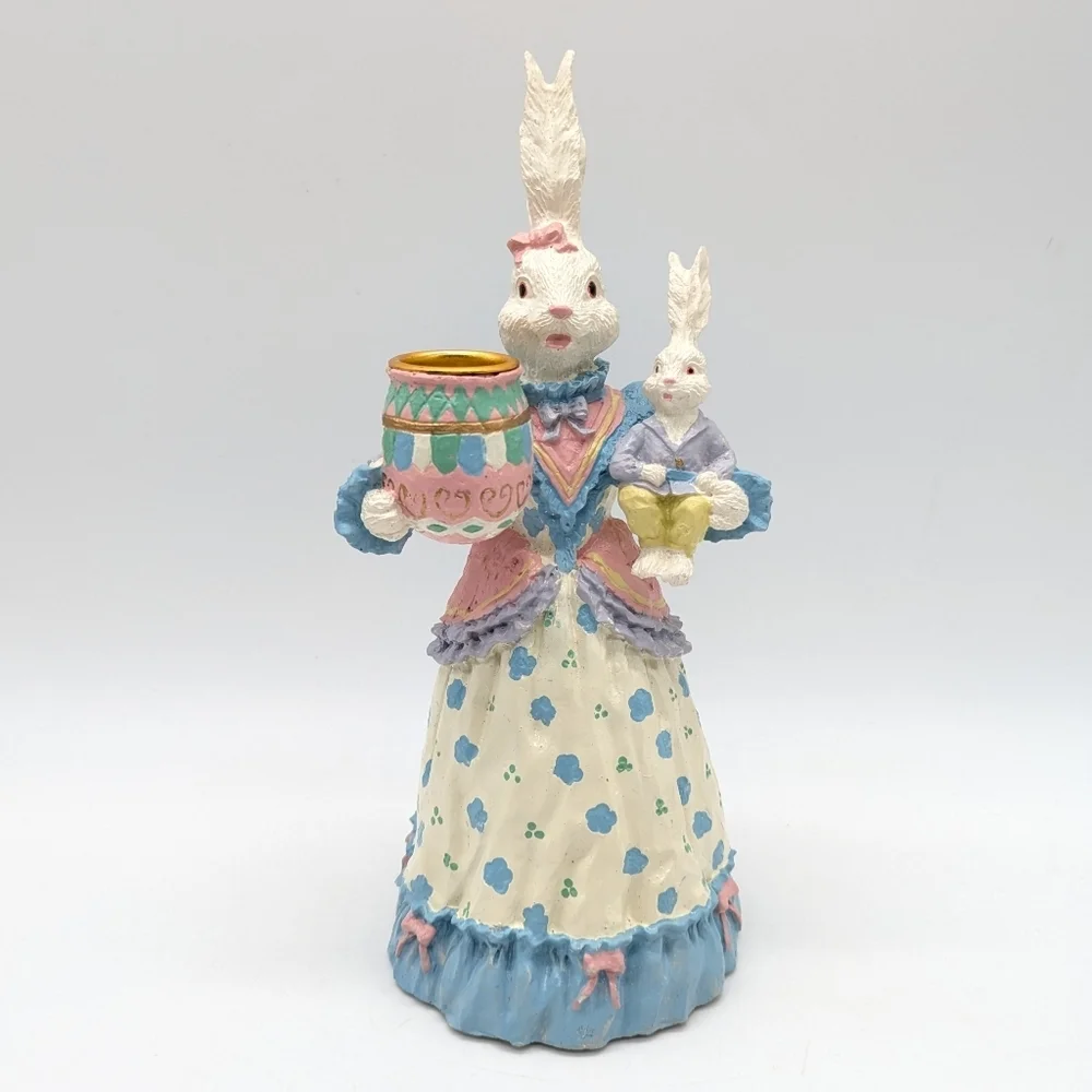 Vintage Victorian Mom & Child Bunny Easter Candle Holder